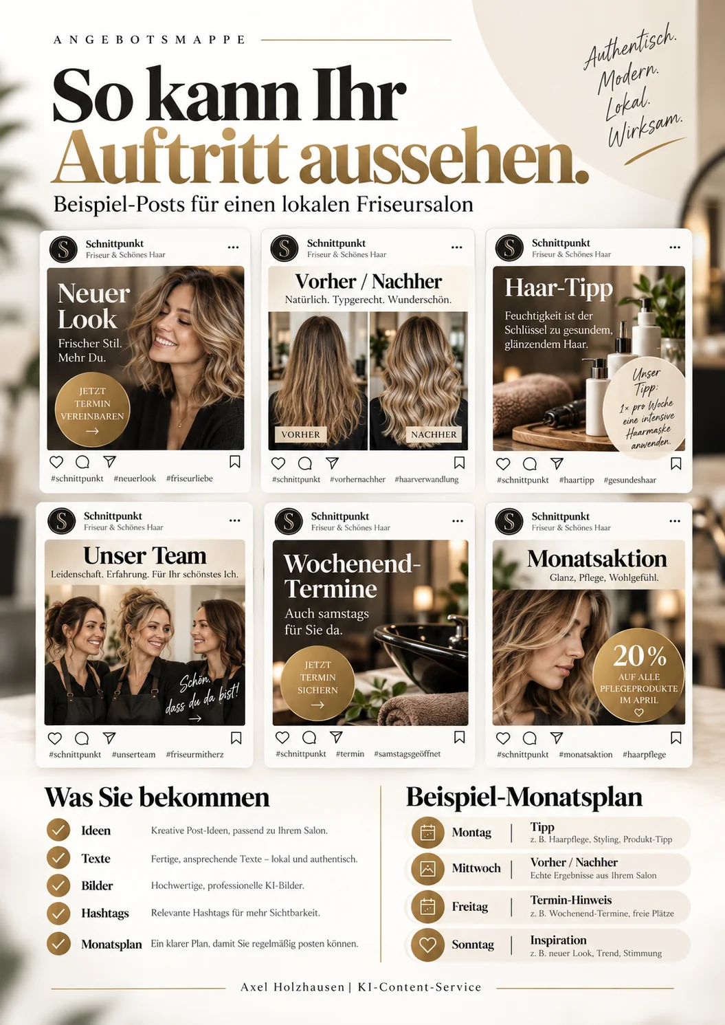 Social-Media-Beispiele Vorher-Nachher, Haar-Tipp und Monatsaktion